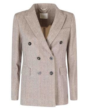 Circolo 1901 Double-Breasted Herringbone Flap Pocket Jacket - Natural