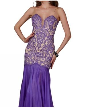 Angela & Alison Beaded Bodice Prom Dress - Purple
