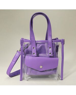 Fashnzfab Transparent Faux Leather Inner Pouch Tote Crossbody Bag - Purple