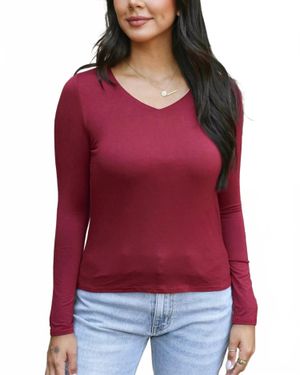 Grace and Lace Modal V-Neck Long Sleeve Tee - Red