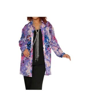 On The Plus Side Print Long Sleeve Tunic - Blue