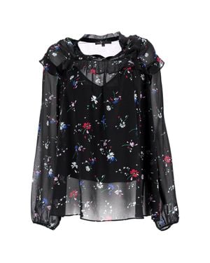 Maje Letra Ruffled Floral-Print Top - Black