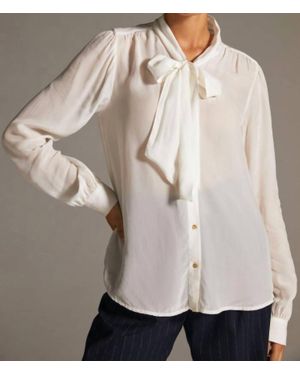 Scotch & Soda Lightweight Shirt With Ribbon Collar - Natural