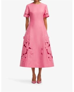 LEO LIN Caroline Applique Short Sleeve Midi Dress - Pink