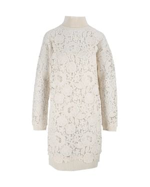 Ermanno Scervino Long-Sleeve Floral Lace Overlay Midi Dress - White