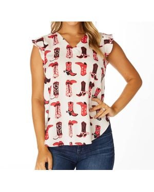 Stewart Simmons Georgia Boots Ruffle Tank Top - Red