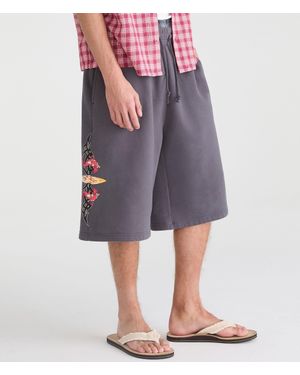 Aéropostale Quiksilver Dragon Tattoo Super Baggy Fleece Shorts - Gray