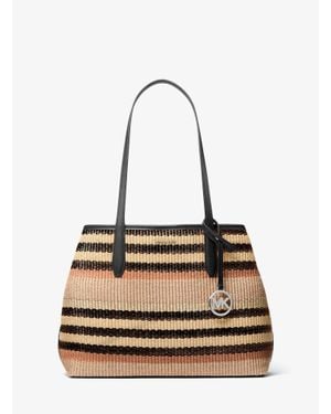 Michael Kors Outlet Avalon Medium Striped Woven Tote Bag - White