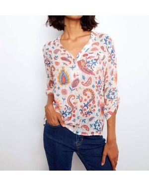 Charlie b Roll Up Sleeve Cotton Gauze Blouse - White