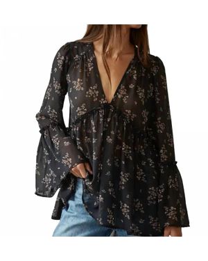 By Together Woven Polyester Chiffon See Through Floral Blouse - Black