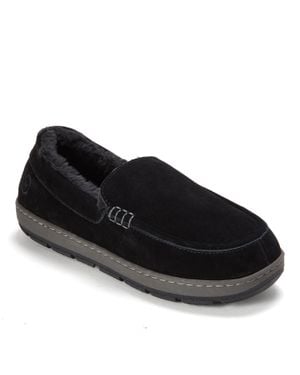Dearfoams Fitzgerald Genuine Suede Moccasin Slippers - Black