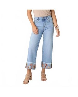 Coco + Carmen Everstretch Wide Leg Crop With Embroidered Cuff - Blue