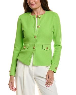 St. John Icon Crewneck Tweed Jacket - Green