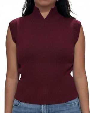 White + Warren Cashmere Sleeveless Mock Neck Vest - Red