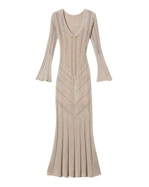 Twinset Sand Lurex Americane Knit Maxi Dress - Natural