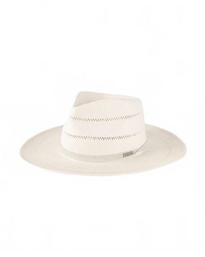 Gigi Pip Arlo Straw Teardrop Fedora - White
