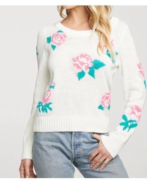Chaser Brand Floral Cotton Blend Long Sleeve Crew Neck Sweater - Gray