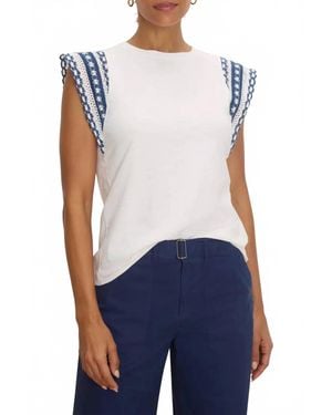 NIC+ZOE Lacy Scallop-Trimmed Sleeves Top - Blue
