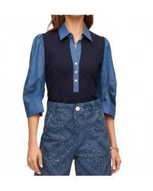 Fifteen Twenty Camden Contrast Henley Top - Blue