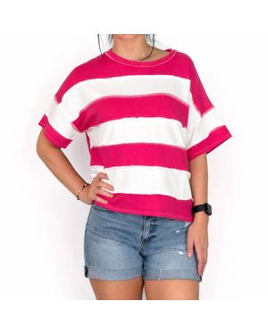 Zenana French Terry Striped Exposed Seam Top - Pink