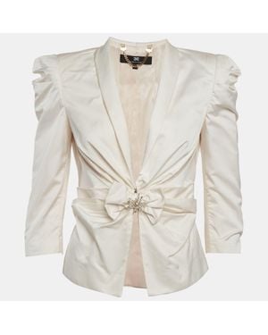 Elisabetta Franchi Light Satin Bow Detail Cropped Jacket - White