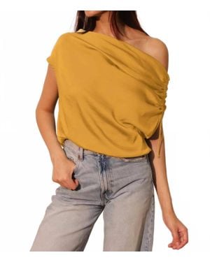 Tyche Washed Poly Silk Asymmetrical Drawstring Top - Metallic
