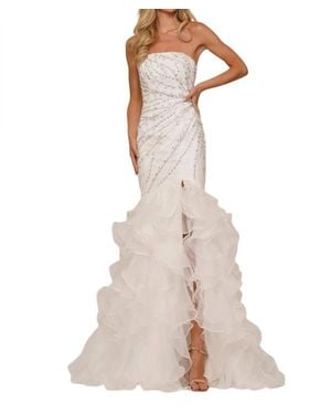 Colors Dress Strapless Beaded Lace-Up Back Prom Gown - Natural