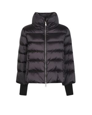 Add Cropped Glossy Nylon Down Cape With High Stand Collar - Black