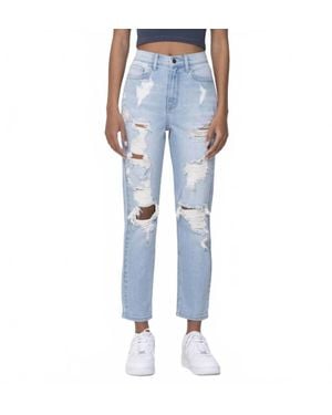 cello High Rise Distressed Mom Jeans - Blue