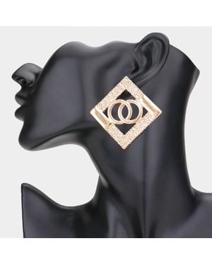 Fashnzfab Open Circle Accented Rhinestone Embellished Metal Earrings - Gray