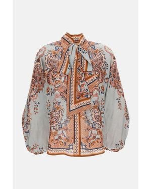 Zimmermann Paisley Floral Pure Silk Blouse With Self-Tie Neck Detail - Multicolor