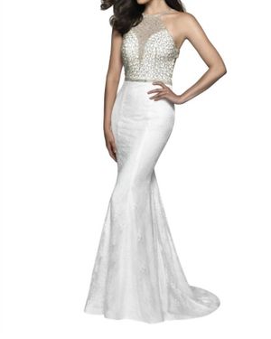 Blush Prom Beaded Lace Halterneck Gown - White