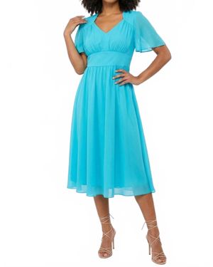 Gabby Skye Chiffon Flutter-Sleeve Midi Party Dress - Blue