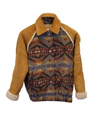 Sandro Wool Jacquard Sheepskin Coat - Brown
