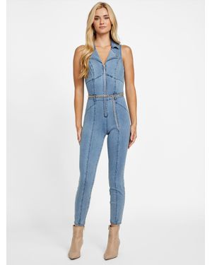 Guess Eco Beckly Denim Moto Jumpsuit - Blue