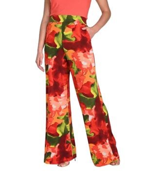 FRANK LYMAN Floral Wide-Leg Pull-On Pants - Red