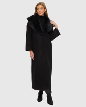 Gorski Fabric Coat With Detachable Shearling Lamb Collar - Black
