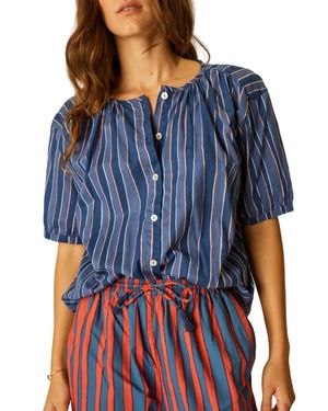 Natalie Martin Puffed Sleeve Button-Up Blouse - Blue