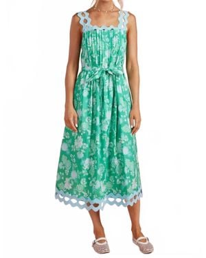Strut & Bolt Botanical Garden Ric-Rac Pintuck Midi Dress - Green
