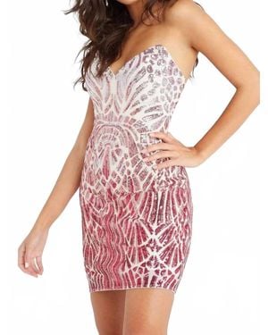 Jovani Ombre Sequined Lace Up Dress - Pink