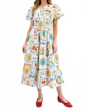 Easel Genevieve Fruit Printed Poplin Midi Dress - White
