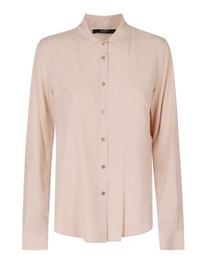 Seventy Powder Classic Collar Extended Back Hem Silk Shirt - Pink