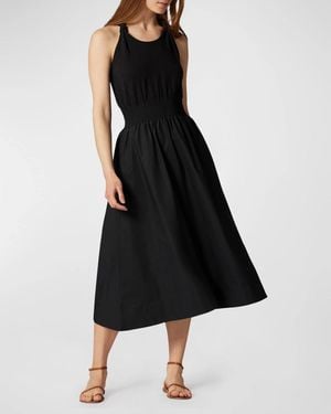 Joie Kenzie Midi Dress Poplin Smocked Waist Sleeveless Frog340 - Black
