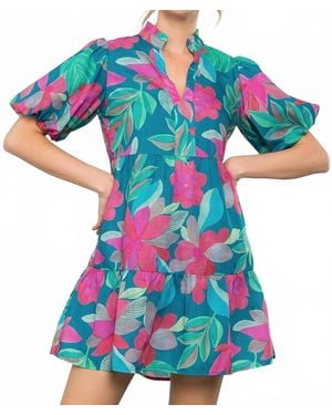 Thml Flower Power Puff Sleeve Dress - Blue