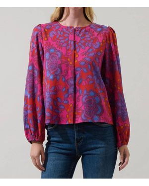 Sugarlips Darret Floral Long Sleeve Blouse - Red