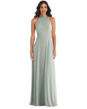 After Six High Neck Halter Backless Maxi Dress - Green