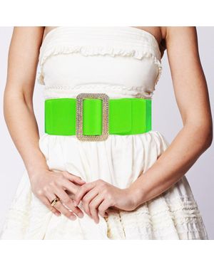 Fashnzfab Stone Embellished Open Rectangle Elastic Belt - Green