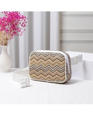 Fashnzfab Zigzag Chevron Patterned Straw Sling Bag Fanny Pack Belt Bag - Natural