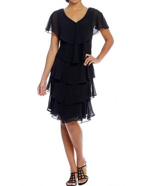 SLNY Georgette Tiered Capelet Dress - Black