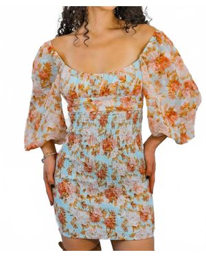 SurelyMine Meaningful Dreams Floral Ruched Mini Dress - Multicolor